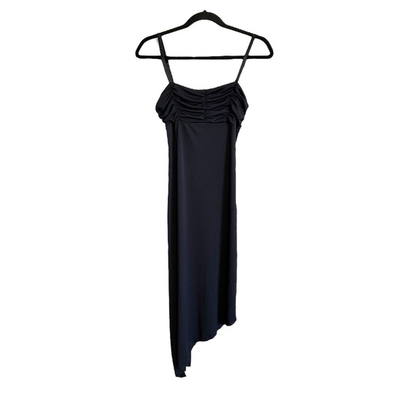 Vintage 90s Y2K La Belle Black Ruched Bust Asymmetrical Hem Slip Dress Size S - Picture 8 of 16